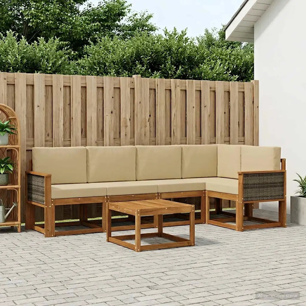 Set di divani da esterno con cuscino 6 pcs Naturale e Beige 3385229