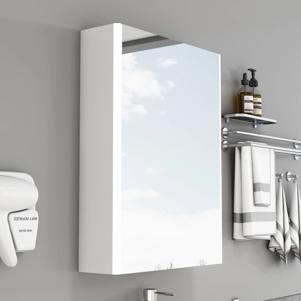 Mobiletto a specchio da 50 cm a parete, mobiletto a specchio da bagno con 1 anta, bianco, preassemblato senza necessit¨¤ di montaggio, luci LED a