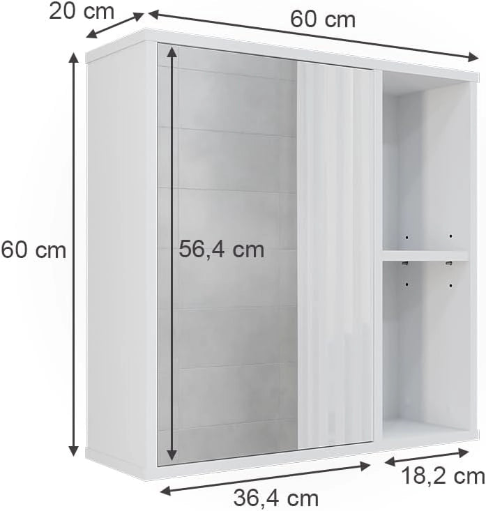 Mobile a specchio per il bagno Leano, Bianco, 60 x 60 cm, adatto per la conservazione di articoli da bagno e asciugamani