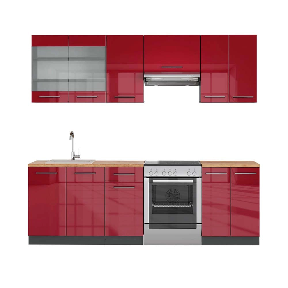 Cucina componibile Fame-Line Bordeaux lucido/Antracite 240 cm, PL Rovere Vicco