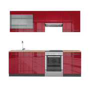 Cucina componibile Fame-Line Bordeaux lucido/Antracite 240 cm, PL Rovere Vicco
