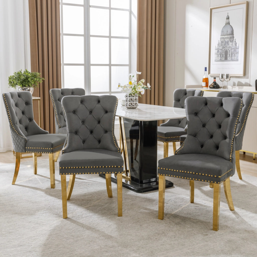 Sedia da Pranzo Imbottita in Velluto con Schienale Rotondo ¨C MINIMAL ¨C Grigio/Oro