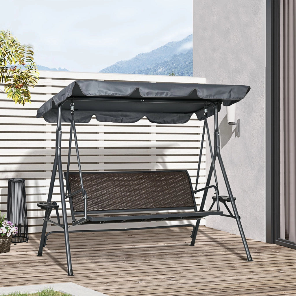 Dondolo da Giardino 3 Posti in Rattan PE e Acciaio ¨C zephmum ¨C Grigio 204x112x150 cm