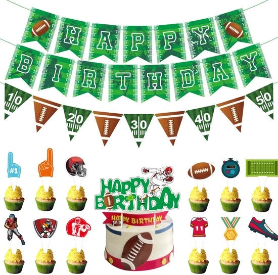 Decorazione di compleanno a 29 pezzi - Slinger di compleanno - Decorazione di festa - Tema rugby - Palloncini verdi - Ideale per feste - Decorazione di festa
