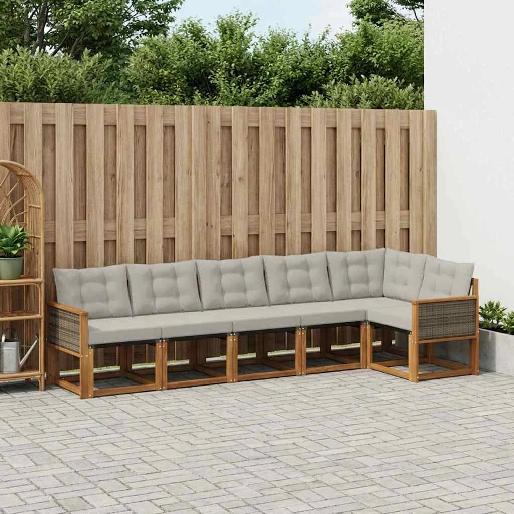 Set di divani da esterno 6 pz Naturale e Grigio Chiaro 3381979