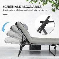 Lettino da Giardino Pieghevole e Reclinabile con Tasca Laterale, 68x189x30 cm, Nero e Grigio