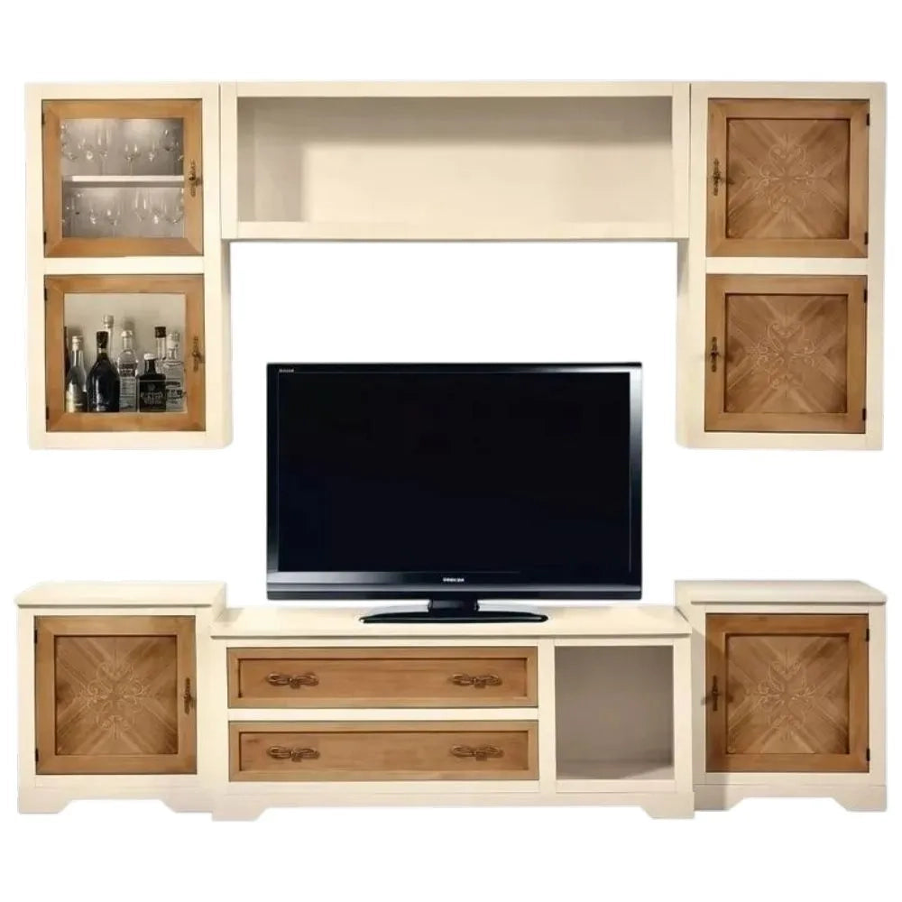 Parete attrezzata in legno avorio/noce grano 260x65 - Mobili 2G