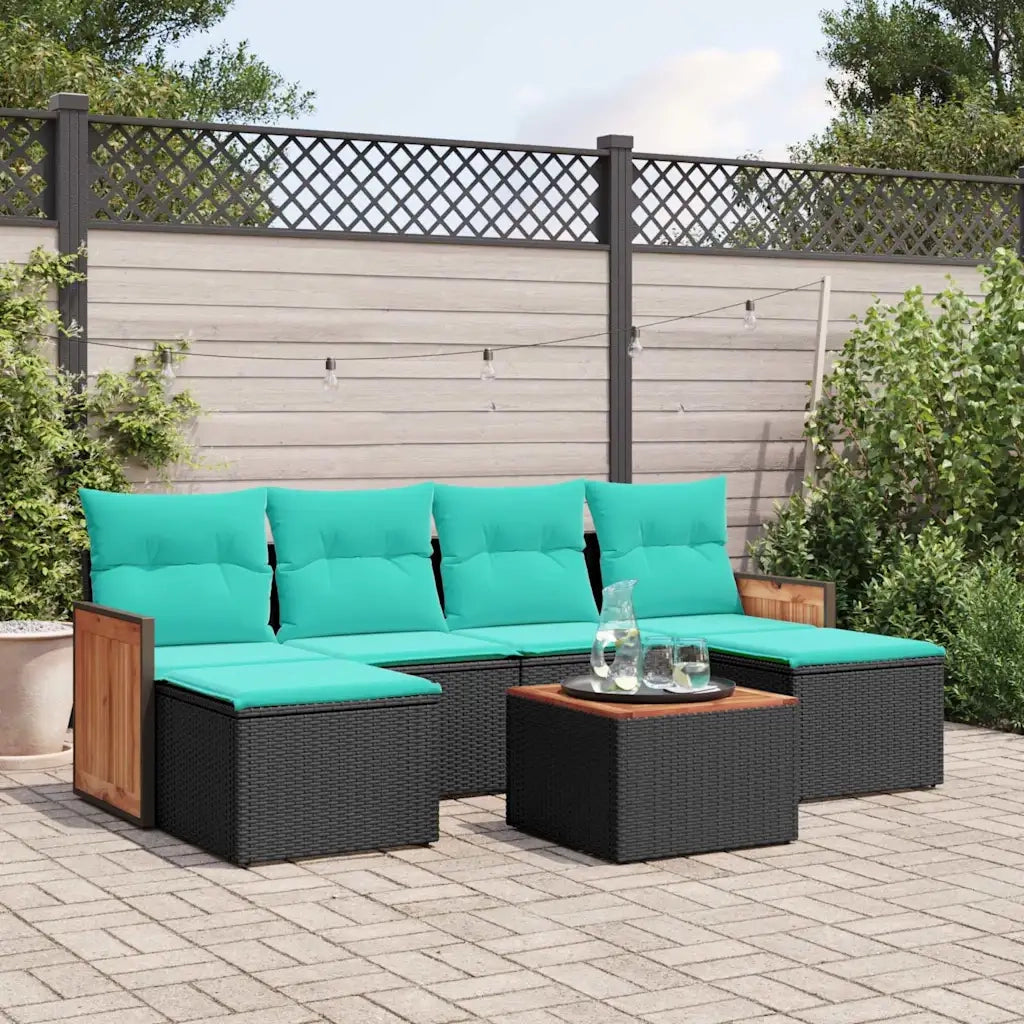 Set Divani da Giardino 7 pz con Cuscini Nero in Polyrattan 3227905