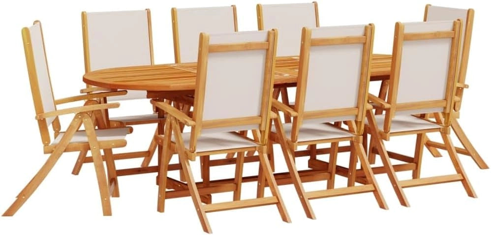 Set da pranzo da giardino 9 pezzi in legno massello di acacia e textilene, set tavolo e sedie da giardino, tavolo terrazza esterna e sedie, set terrazza, mobili da giardino esterno - 3279291