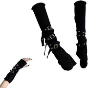 Manopole senza dita 38 cm - Manopole punk - Manopole per braccio - Abbigliamento gotico - Tessuto soffice a maglia - Cinturino comodo