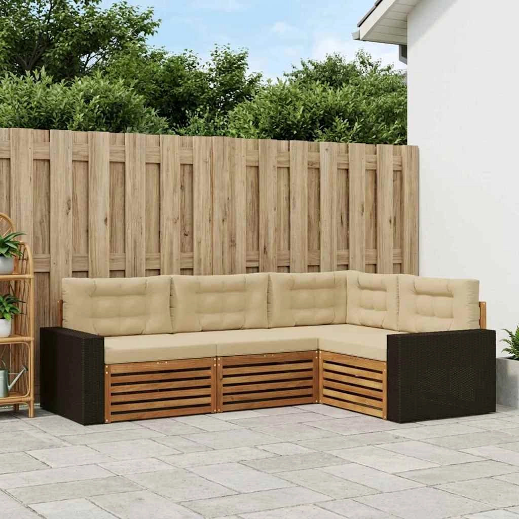 Set di divani da esterno 4 pz Naturale e Beige Poliestere 3383306