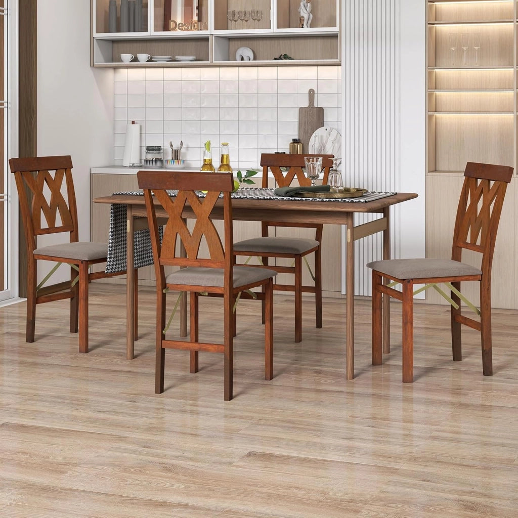Set di 2 Sedie Pieghevoli, Sedie Ergonomiche di Gomma Senza Braccioli con Struttura in Legno di Gomma, Seduta Pieghevole da Pranzo con Schienale Curvo per Ristorante, Portata 150 kg (Marrone)
