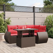 Set Divani da Giardino 5 pz con Cuscini Marrone in Polyrattan 3268514