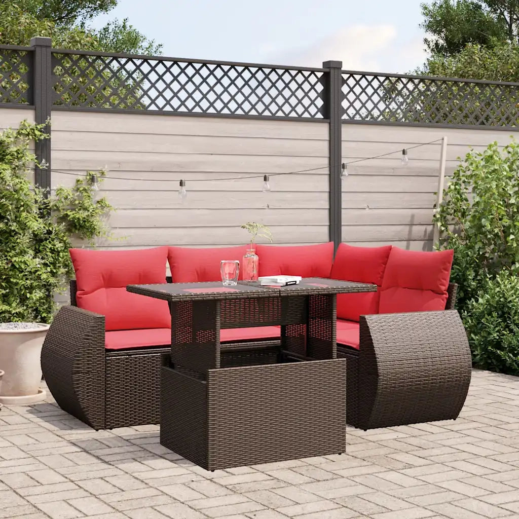 Set Divani da Giardino 5 pz con Cuscini Marrone in Polyrattan 3268514