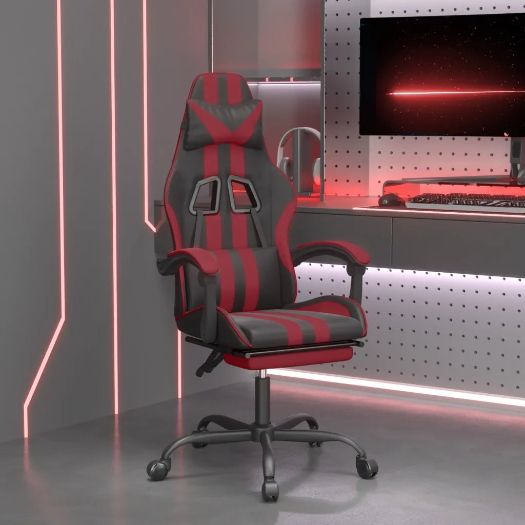 Sedia Gaming Girevole Poggiapiedi Nero e Rosso Vino Similpelle cod mxl 63523