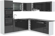 Cucina angolare completa R-Line, Antracite lucido, 247 x 60 cm, PL Antracite, per disposizione flessibile ed espansione modulare