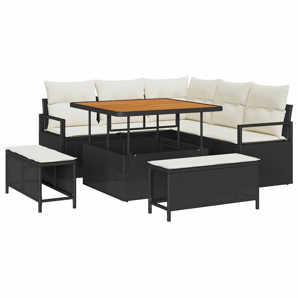 Set Divano da Giardino con cuscino 8 pcs Nero e Crema