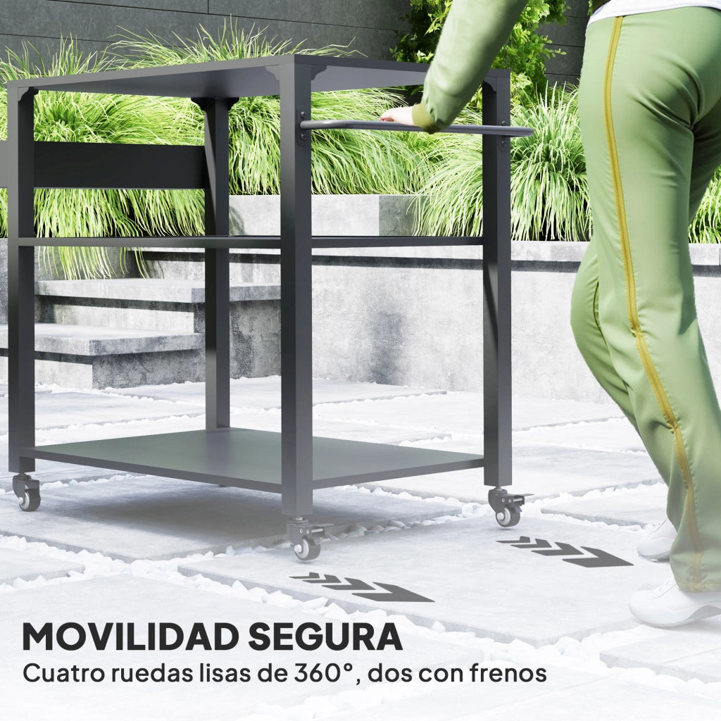 Carrello Servizio Barbecue con Piano e Ruote ¨C zephmum ¨C Grigio 105x50x79 cm