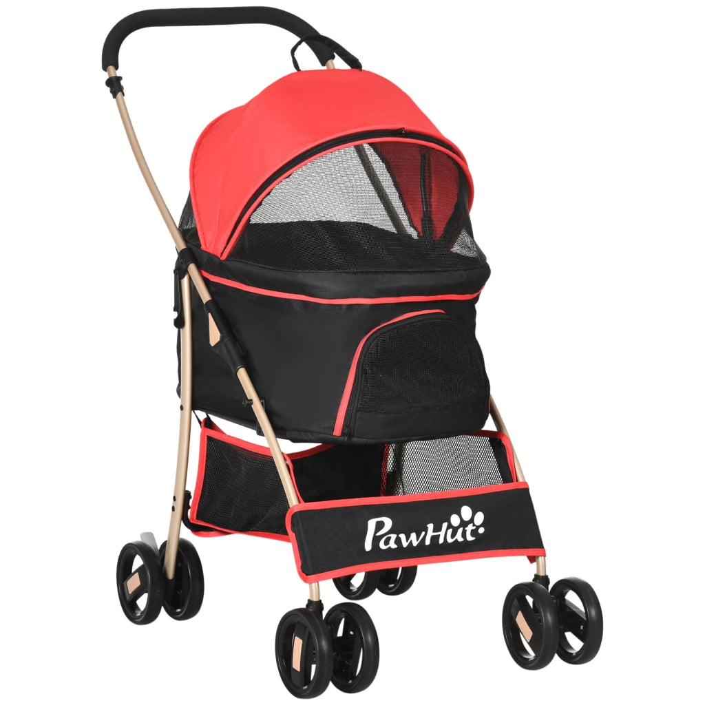 Carrello pieghevole 2 in 1 per cani e gatti con sacca rimovibile in tessuto Oxford rosso 82 × 49,5 × 98 cm