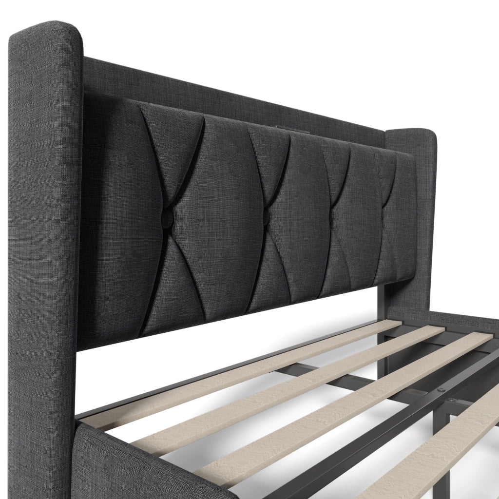 Letto Contenitore 160x200 cm; Letto Matrimoniale - USB; Prese; 4 Cassetti - Grigio