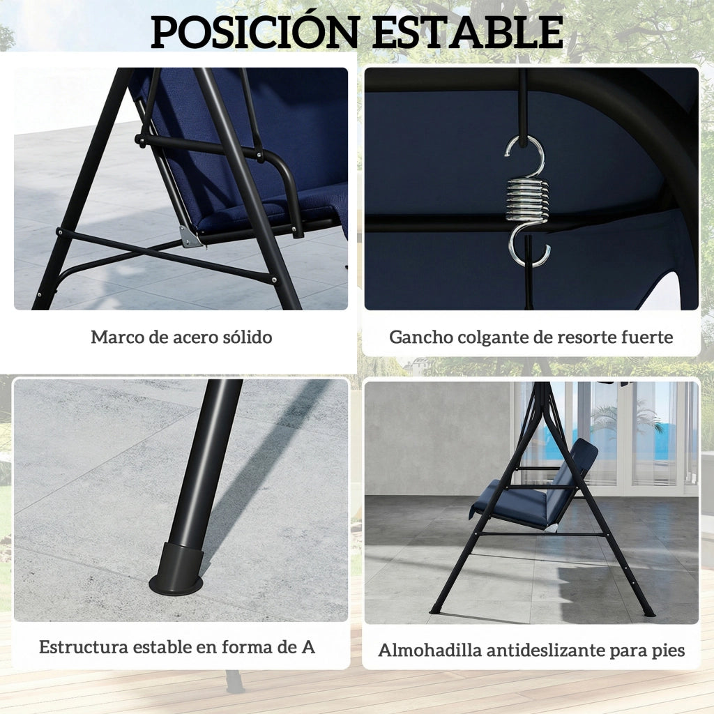 Altalena da Giardino 3 Posti con Tenda Regolabile ¨C zephmum ¨C 172x118x153 cm Blu