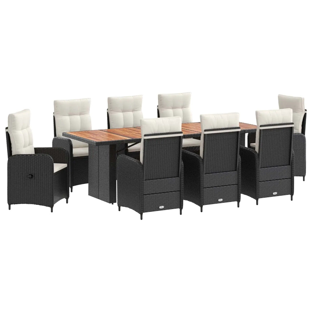 Set da pranzo per esterni 9 pz Nero e Bianco Crema polyrattan 3422374