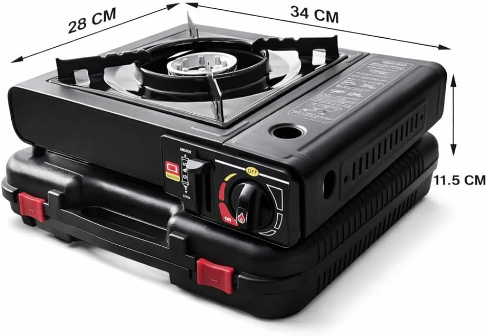 Fornello da Campeggio a Gas Portatile All-in-One con Valigetta Rigida per il Trasporto, Ideale per Campeggio, Picnic e Outdoor, Senza Cartuccia di Gas.