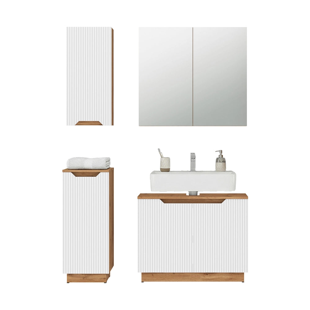 Vicco Set di mobili da bagno Rovere/bianco a strisce 4 parti