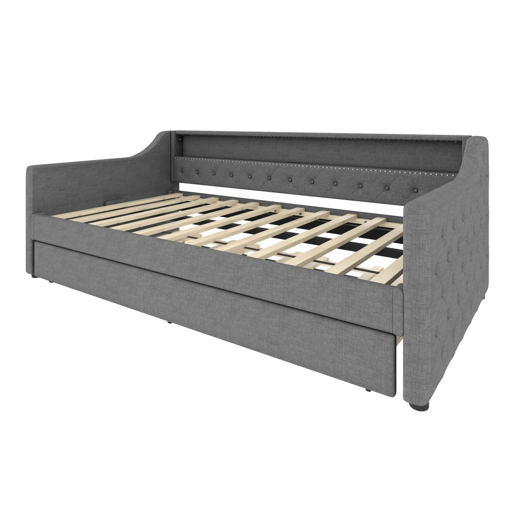 Lettino diurno 90x200; letto estraibile; luci LED; porta USB per ricarica; lino; grigio