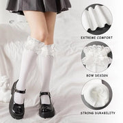 Calze per ginocchia Bianchi - 2 Pair - Calze di cotone con righe - Adatti per danze/Cosplay - Taglia 36-40