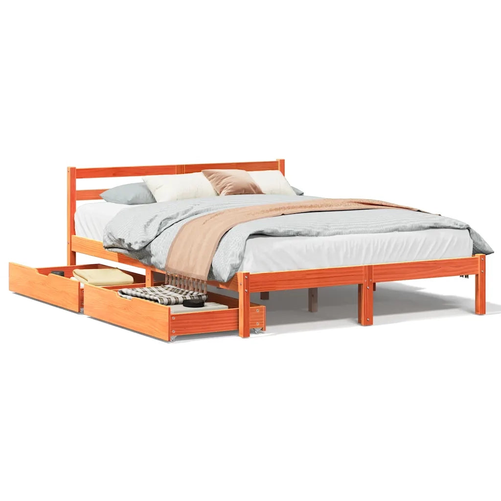 Letto senza Materasso Marrone Cera 135x190 cm in Legno di Pino