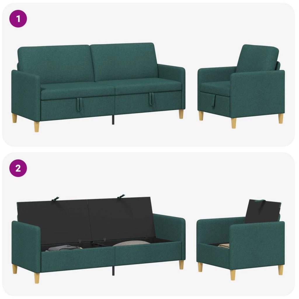 Set di Divani con Storage 2 pz Verde Scuro Poliestere 3429237