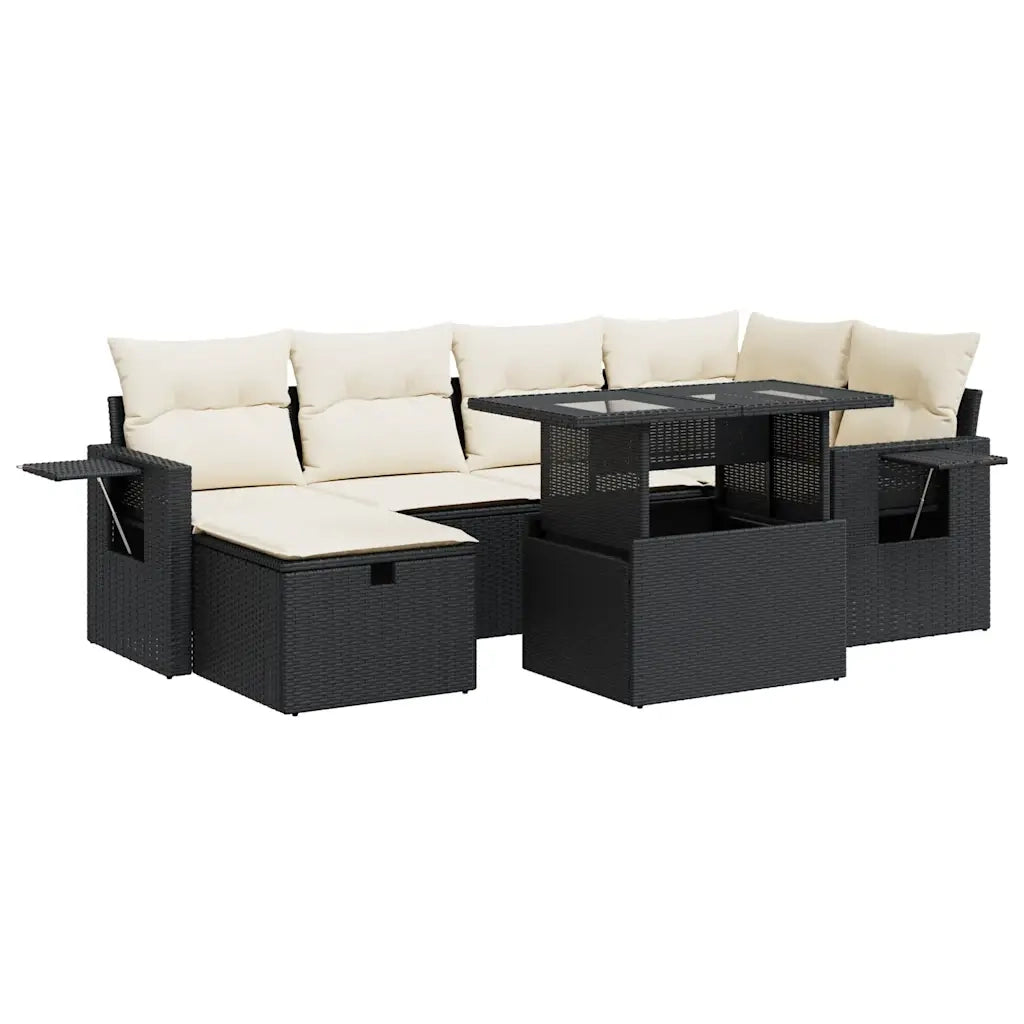 Set Divani da Giardino con Cuscini 7pz Nero Polyrattan 3327856