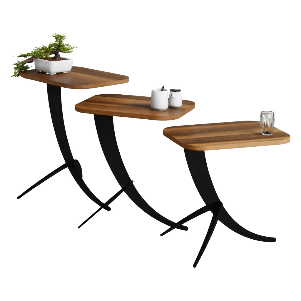 Cetara, Tavolino da Salotto set 3 Pezzi, 35x60x45h cm Marrone Noce