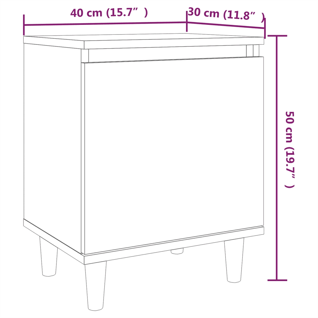 Comodino con Gambe in Legno Massello Rovere Marrone 40x35x50 cm 813114