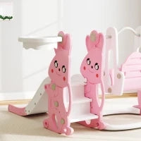 Scivolo e altalena per bambini 4 in 1 con cestino da basket, scivolo e altalena, 147,5x160x107cm, Rosa