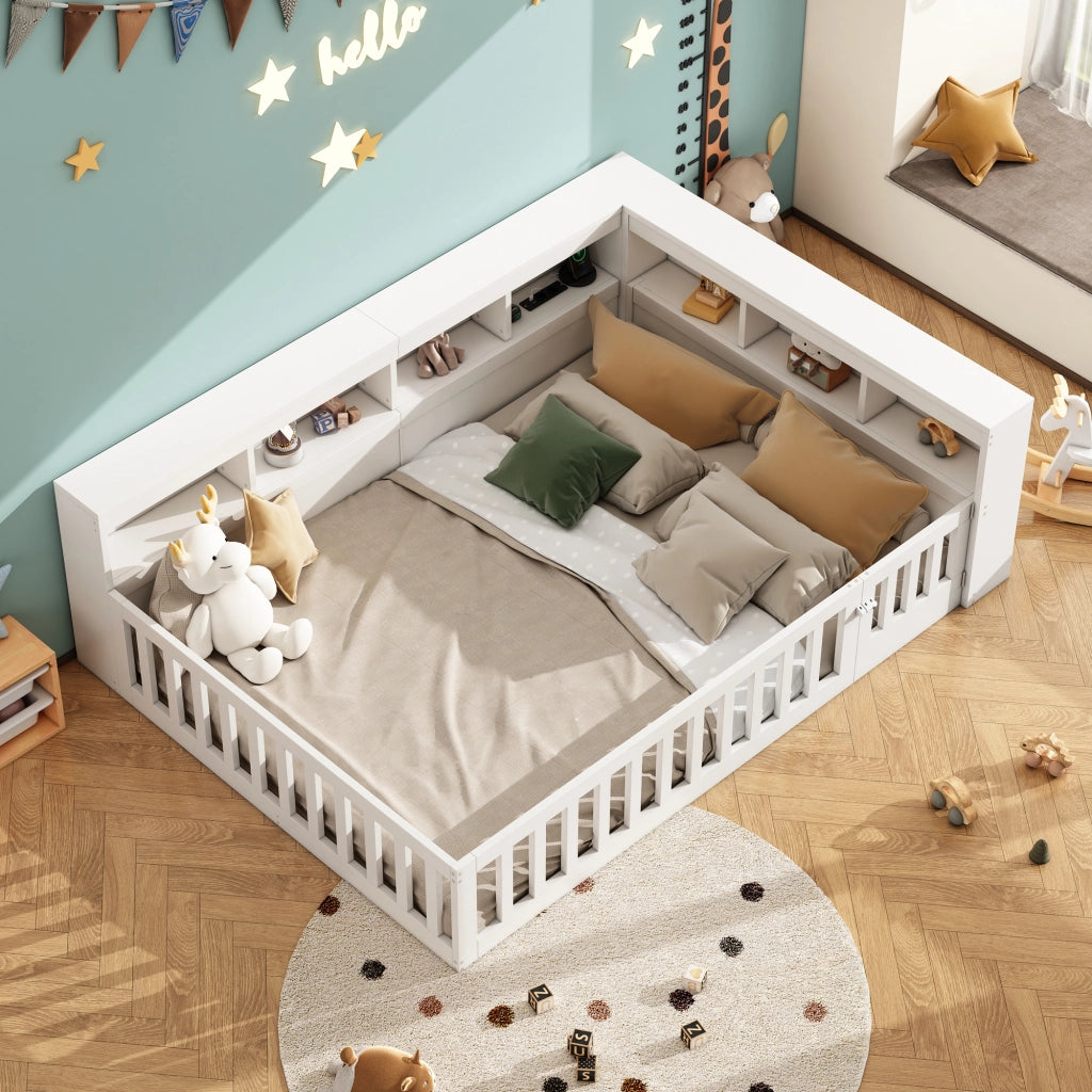 OKWISH Letto a Divano 140×190 cm, Letto Matrimoniale con Contenitore, USB, Presa e Sponda Estraibile, senza Materasso, Bianco