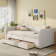 DESMIU Divano letto 90 × 200 cm estensibile a 180 × 200 cm con 2 cassetti, USB e Type-C, senza materasso, beige in velluto