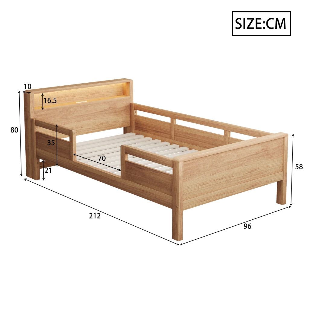 Letto Singolo in Legno di Pino con LED e USB ¨C MINIMAL ¨C 90x200