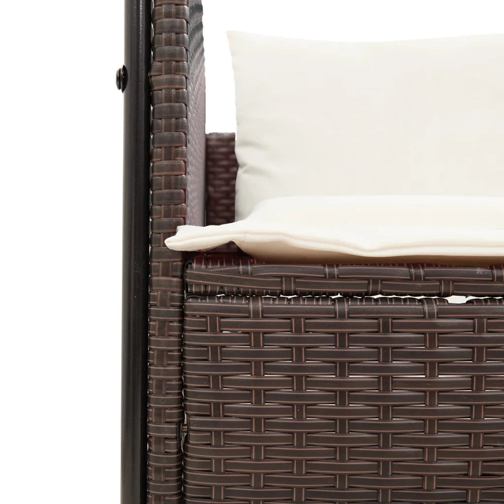 Lettino Prendisole | Sdraio da giardino | Lettino da sole con Tetto e Tende Marrone in Polyrattan