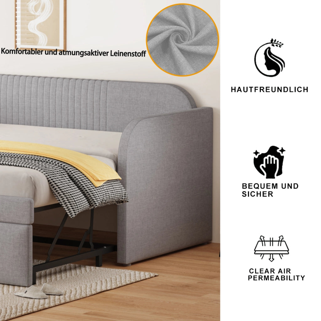 Letto divano 90 × 190 cm et 180 × 190 cm estensibile con doghe, senza materasso, in lino grigio chiaro