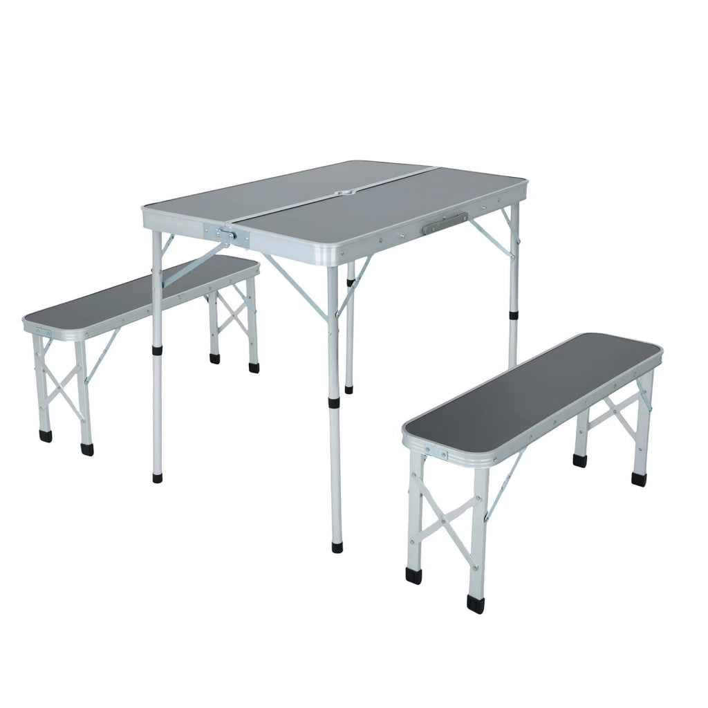 Tavolo da Campeggio ROI con 2 Panche Pieghevoli, Colore Grigio