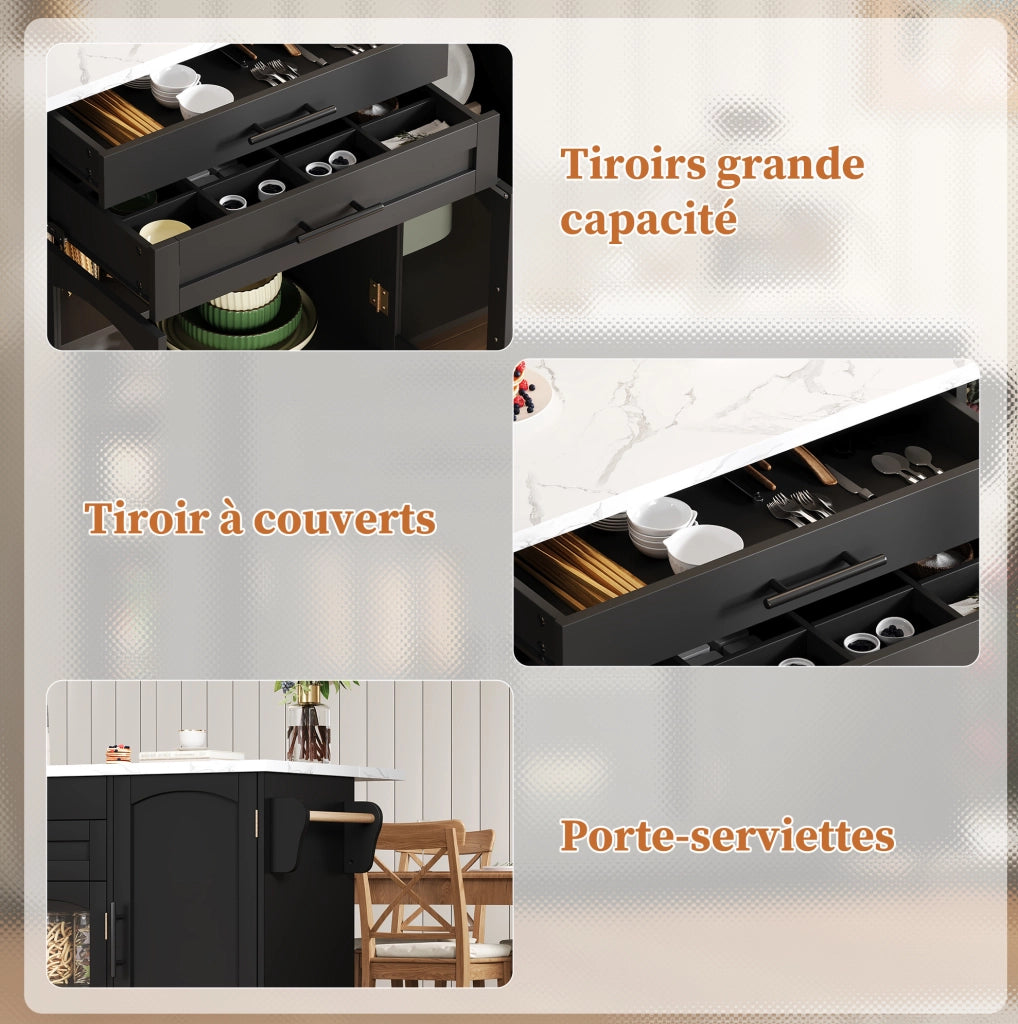 Isola cucina con piano ribaltabile 138x70x90 cm in MDF nero