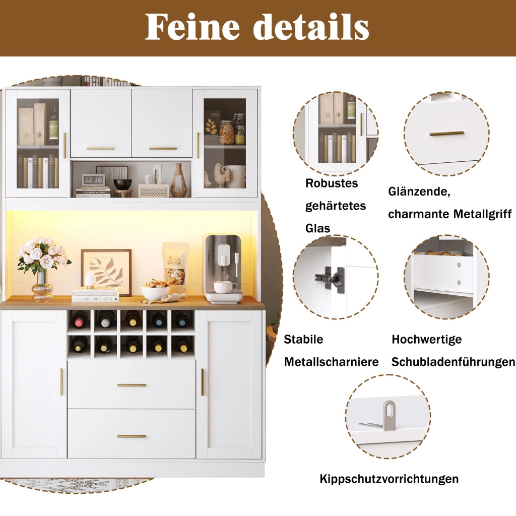 CREDENZA 120x36,3x180 cm con LED e prese USB, MDF bianco/nero
