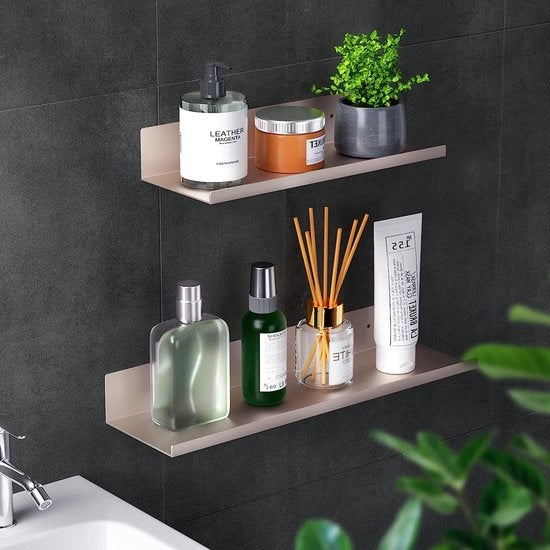 Pannello doccia senza fori, 2 pezzi, pannello doccia, pannello bagno, pannello in alluminio, supporto per parete, fissaggio, supporto per bagno, in acciaio inossidabile, dorato rosso.