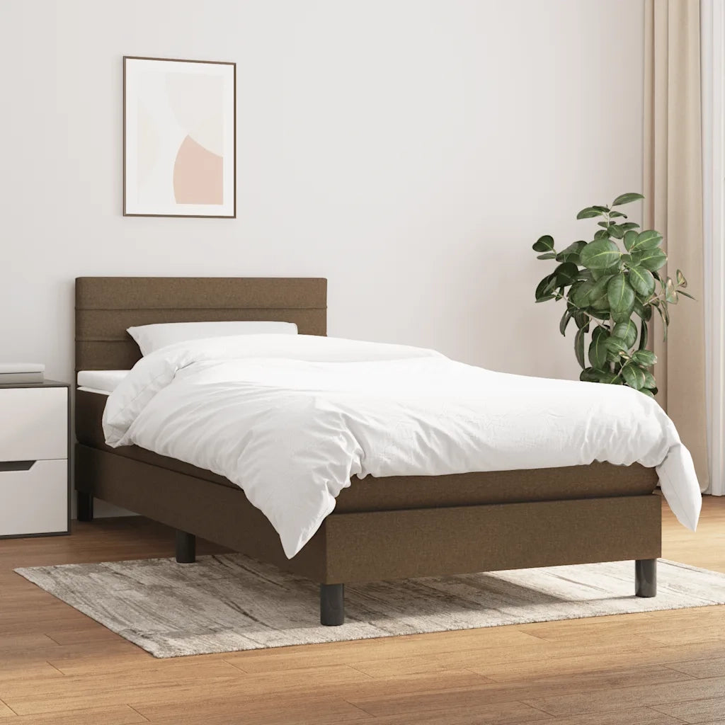 Letto singolo | Letto per adulti | Giroletto a Molle con Materasso Marrone Scuro 80x200 cm Tessuto