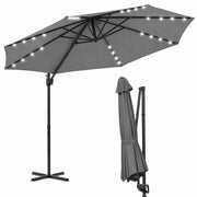 Parasole a vento Grigio - 300 cm - LED Solare - 360° Girevole e Inclinabile - Altezza Regolabile - Impermeabile