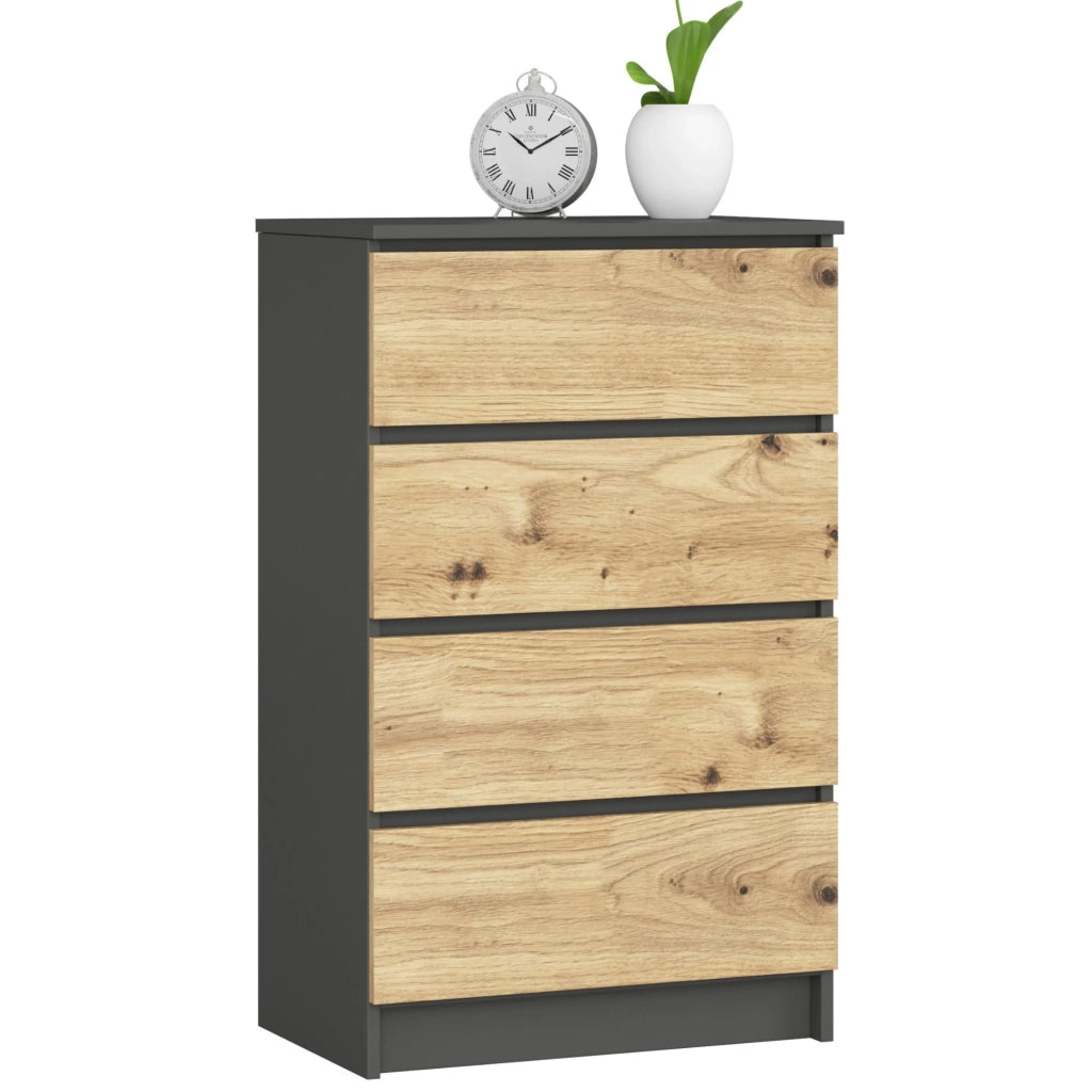 Cassettiera AKORD K60 Cassettiera Grigia Grafite 60 cm 4 cassetti inserto frontale Quercia Artisan 60x40x99 cm