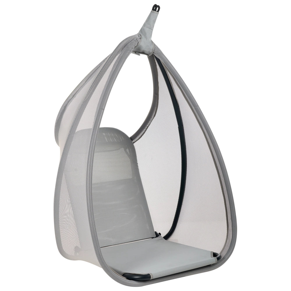 Sedia a uovo a dondolo Supporto metallico grigio chiaro Morbido cuscino da seduta Boho Rustico Soggiorno Terrazza