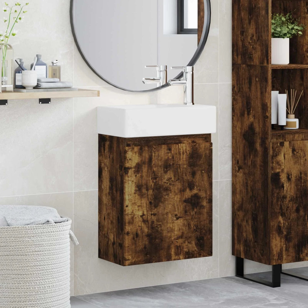 Mobile bagno con rubinetto Rovere Fumo 45,5 x 22,5 x 84 cm 889456